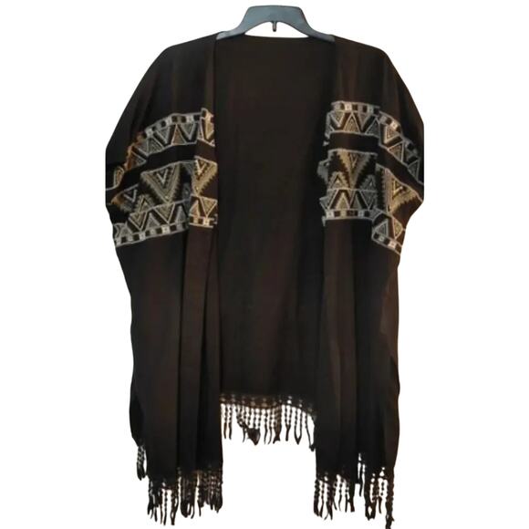 World Market Black Embroidered Lace Fringe Open Front Kimono Free Size MSRP $110 - Picture 5 of 11